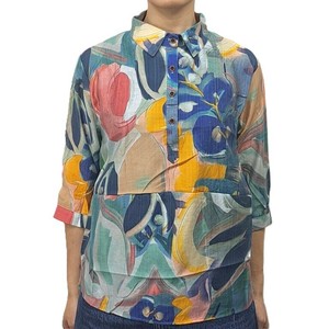 T-shirt Patterned Navy Short-Sleeved Blouse