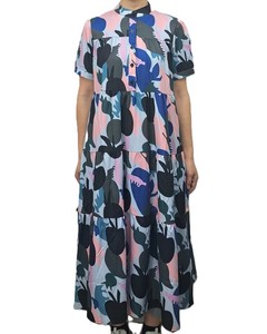 Casual Dress Design Patterned Ladies fashion Pink Short Sleeve Dress