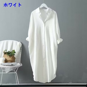 シャツ 春秋 長袖 ミドル丈 無地 ゆったりコットンリネン 快適 レディース ファッション BQ7499