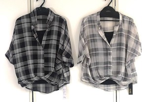 裾アシメモノトーンチェックシャツ＆キャミアンサンブル