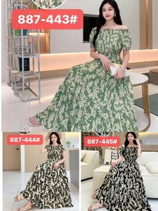リーフ柄オフショルシャーリングロングOP