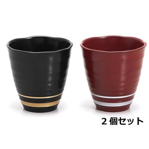 東出漆器 和らぎフリーカップペア ライン(黒・吟朱) 24060