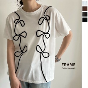 【2025新作】テレコ天竺コード刺繍リボン柄Tシャツ