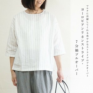 Button Shirt/Blouse Stripe Linen European 7/10 length