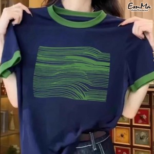 半袖プリントTシャツ コットン ツートンカラー カジュアル 夏 【2025SS】EH2811