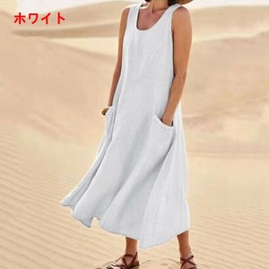 ワンピース ノースリーブ 無地 ゆったり 快適 コットンリネン レディース ファッション  PBQ031