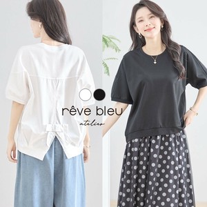 【2025新作】【M〜L】後ろリボン付き異素材切替カットソー (N12-583)(5号店)FM5