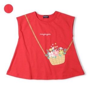 お花ポシェットプリントチュニックTシャツ  M44845  本体綿100％、Aライン、ロゴプリント、お花レース