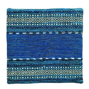 手織り　コットンキリム　シートクッション　約43x43cm　ブルー　コットン【K021】