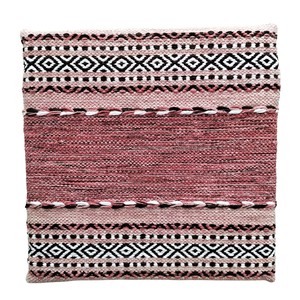 手織り　コットンキリム　シートクッション　約43x43cm　ピンク　コットン【K022】