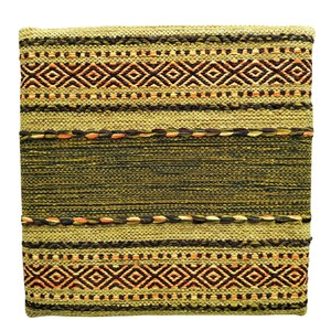 手織り　コットンキリム　シートクッション　約43x43cm　グリーン　コットン【K025】