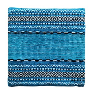 手織り　コットンキリム　シートクッション　約43x43cm　ターコイズ　コットン【K026】