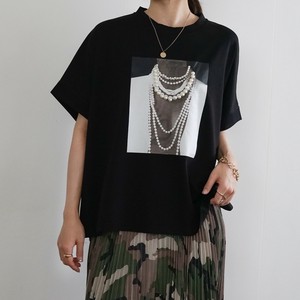 【人気商品 即納】 パールデザインフォトTee (ホワイト・ベージュ・ブラック)Tシャツ　夏　半袖　涼しい