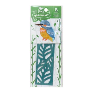 【ステーショナリー】BIRD BOOKMARKER 刺繍しおり リーフ柄 カワセミ