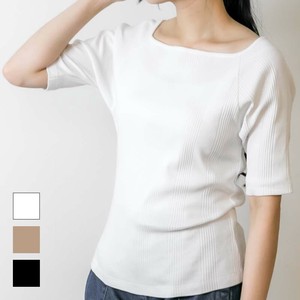 ランダムリブカットソー　/前後2way/レディース/半袖/5分丈/綿/Tシャツ