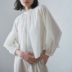 Button Shirt/Blouse Gathered Blouse Stand-up Collar
