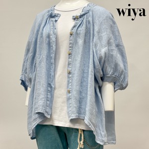 【イタリア製】wiya ギャザーデザイン リネンラグランシャツブラウス