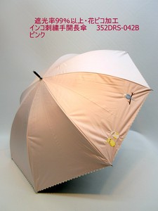 2025春夏新作）晴雨兼用・長傘-婦人　遮光率99％以上・花ピコ加工・インコ刺繍手開長傘