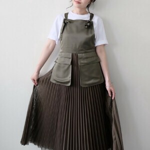 メッシュプリーツサロペットワンピース