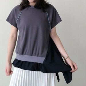 ワッフル配色アシンメトリ—ヘムトップス