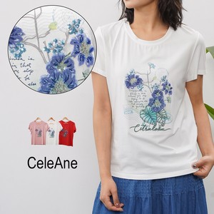 【新作】贅沢刺繍デザイン半袖トップス　フラワー　postmark　コットン　スパンコール　3色展開