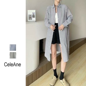 【新作】ストライプ柄ロングシャツ　　コットン　2色展開