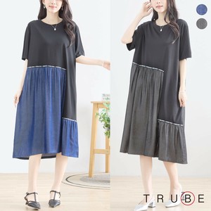 【2025新作】【M〜L】デニム切替アシンメトリーワンピース(N82-243)（1号店）FM1