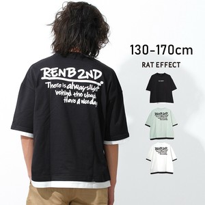【2025夏】レイヤード風バックプリントTシャツ トップス 半袖 ゆったり 子供服 男の子 小学生 中学生
