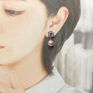 ピアス　個性的　デザイン　ビジュー　ラインストーン　パール　パープルピンク