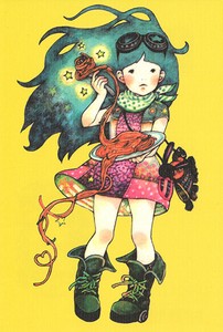 ポストカード イラスト 山田雨月「スパゲッティを持った女の子」100×148mm 郵便はがき 2025新作