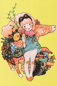 ポストカード イラスト 山田雨月「女の子とヒヨコと馬」100×148mm 郵便はがき 2025新作