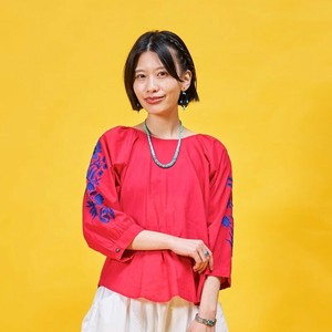 衬衫 泡泡袖 刺绣 花朵 棉