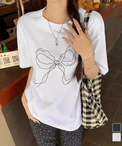 国内即納 リボンプリントTシャツ レディース 半袖