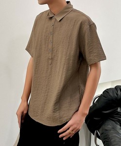 【aimoha men】ナチュラルカラーリネン風ポロシャツ メンズ 半袖 トップス シンプル