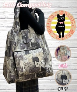 CAT 猫柄 ねこエココンパクトバッグ 軽量 コンパクト