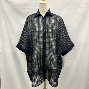 Button Shirt/Blouse Dolman Sleeve Check Pattern Transparency [S/S NEW]