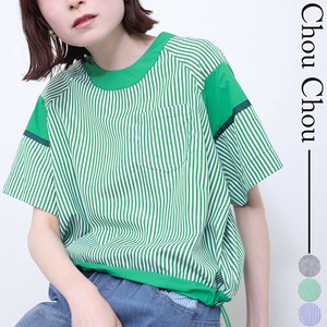 異素材切替 ストライプTシャツ　2025人気  chouchou東京