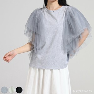 【2025年新作　即日発送】モード感漂うチュールスリーブTシャツ