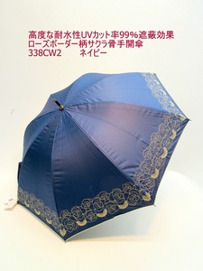 2025春夏新作）晴雨兼用・長傘—婦人　高度な耐水性UVカット率99％遮蔽効果ローズボーダー柄サクラ骨手開傘