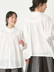2WAYスタンドフリルピンタックブラウス　綿ボイル M L 3色【palais】《大きいサイズ》