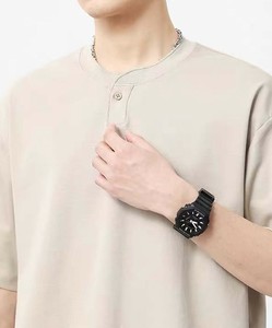 【aimoha men】シンプルヘンリーネックシャツ メンズ トップス 半袖 Tシャツ