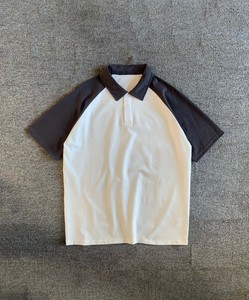 【Aimoha MEN】バイカラーリラックスポロ メンズ トップス 半袖 ポロシャツ ラグラン