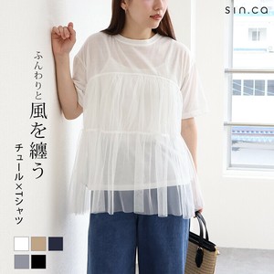 【sin.ca】チュールドッキングチュニックTシャツ