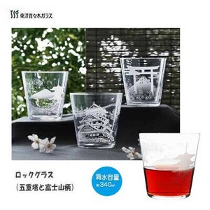 ロックグラス 五重塔と富士山柄 340ml B-00111-J446  東洋佐々木ガラス