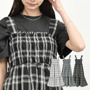 Casual Dress Check Pattern Shirring