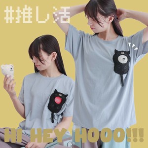 推し活にも！ネコの 胸ポケット ゆるだぼ Tシャツ – 黒猫  レディース メンズ