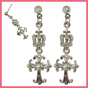 ★王冠 クロス ピアス