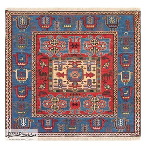 キリム　ペルシャ　イラン　オーガニックウール　絨毯　ラグサイズSS　100×108cm　K440_BL