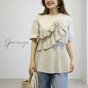 【再入荷】前フリルTシャツ　異素材
