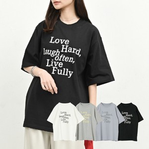 前後ロゴ入り5分袖ゆるTシャツ